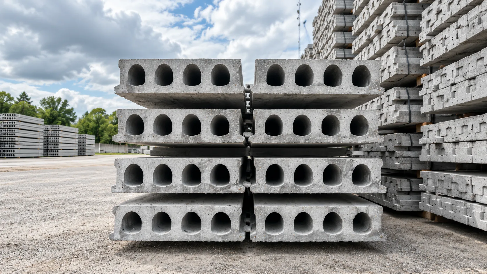 Losas huecas alveolares 60 apiladas en planta Favipret